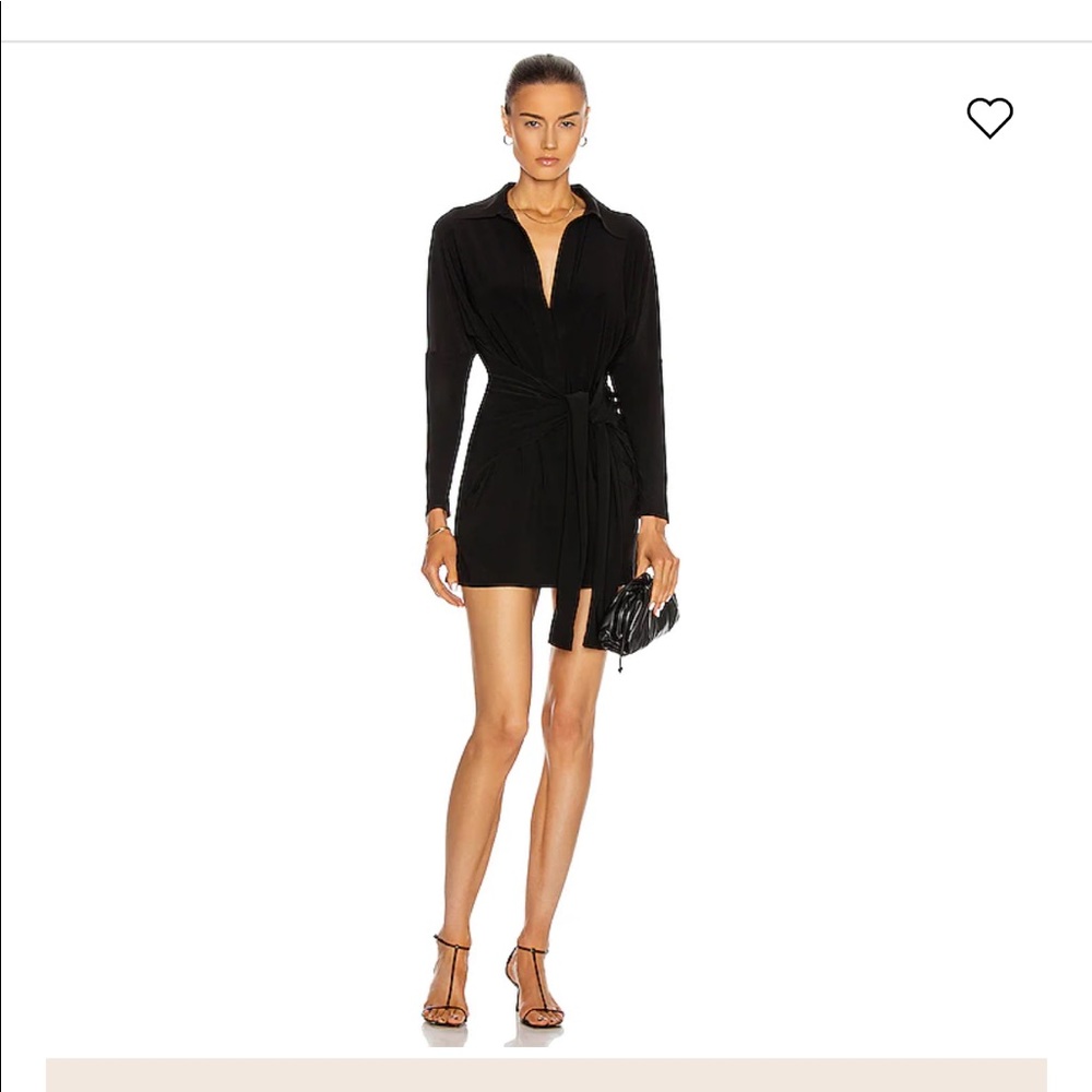 NORMA KAMALI Mini Tie Front Shirt Dress BLACK XS